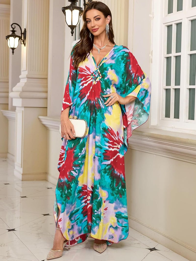 KEYLORTING Women’s Kaftan Beach Cover Up Dress Plus Size Summer Swimsuit Loungewear Maxi Dress - Image 5